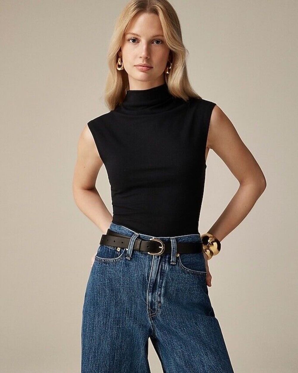 J.crew Fitted mockneck tank top in stretch cotton blend Sleeveless New Size L